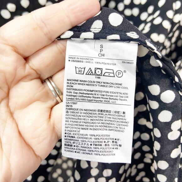 2/$30 Banana Republic Small Womens Black White Polka Dot Popover Blouse Top - Picture 5 of 8